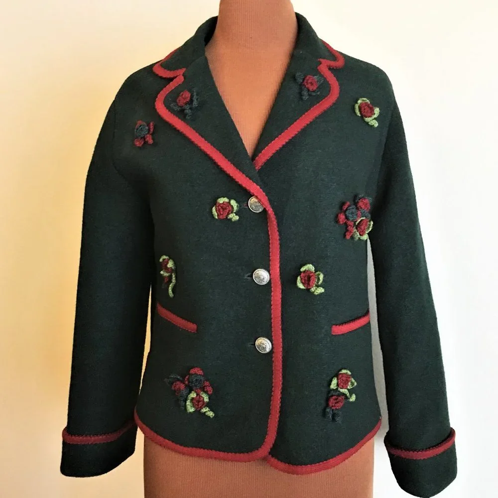 BCBG Deep Green Jacket with Red Trim   |  VINTAGE - Picture 2 of 12